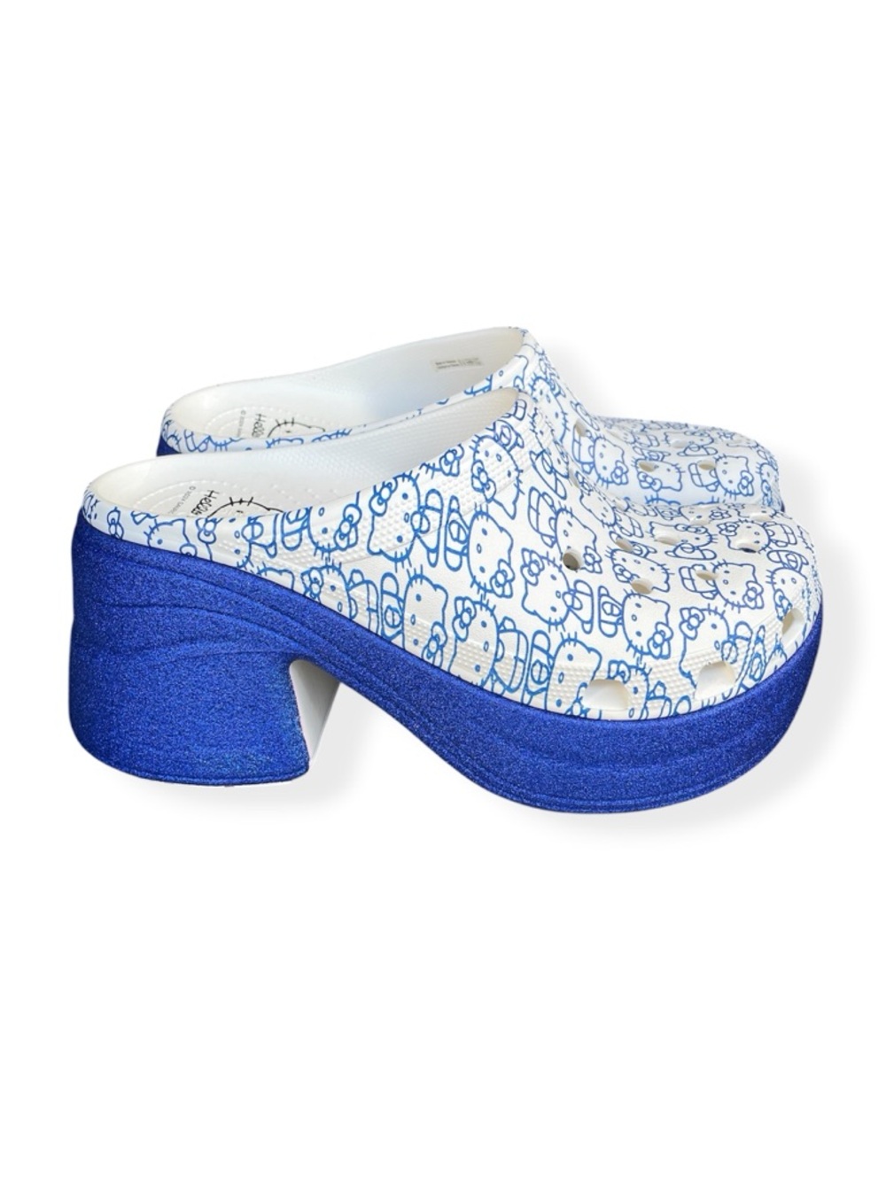 Hello Kitty x Crocs Siren Clog '50th Anniversary' Blue Glitter Platform Mules 11 - Picture 2 of 15